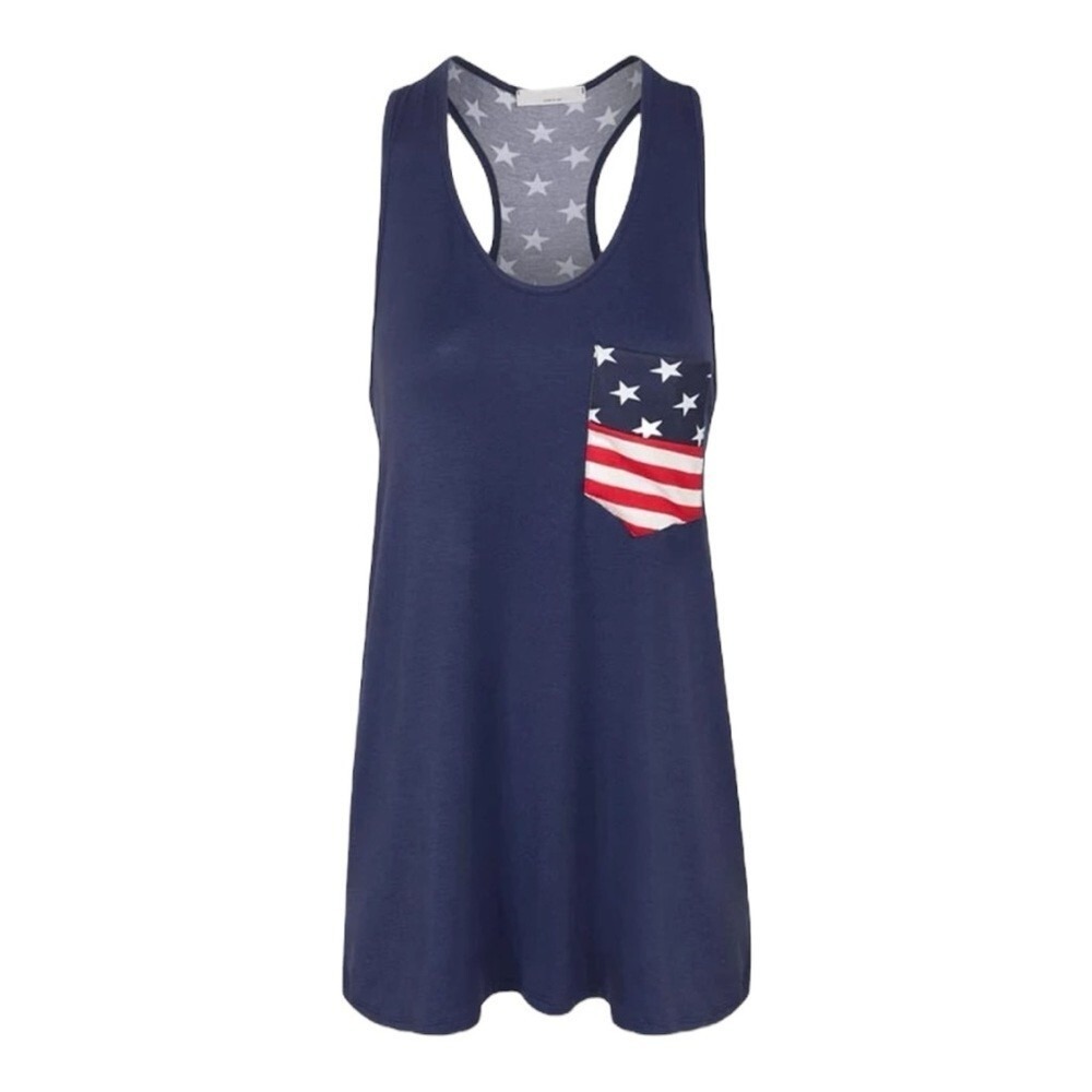 First Look Tank Dress Womens Small Blue Patriotic Stars Stripes Bow‎ Back USA